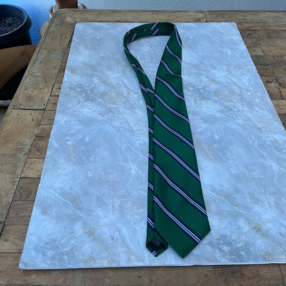 Brooks Brothers Pure Silk Men's Necktie 58" Green Tie With Navy Stripes